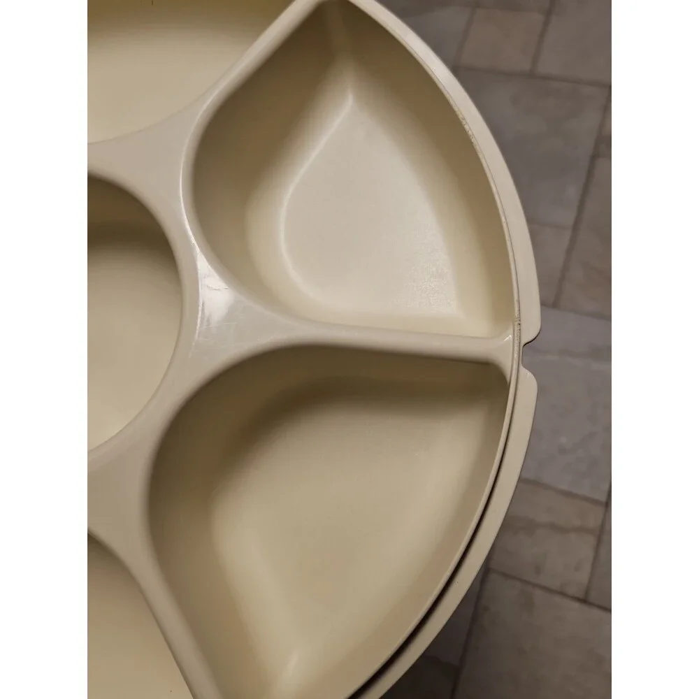 Tupperware Divided Serving Tray 1665-3 Almond With Lid & Dip Bowl 2 pc set